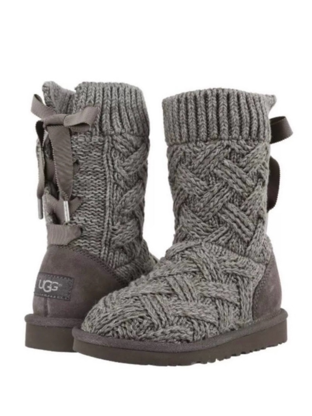 UGG Kids Gray Cable Knit Lace-Up Boots
